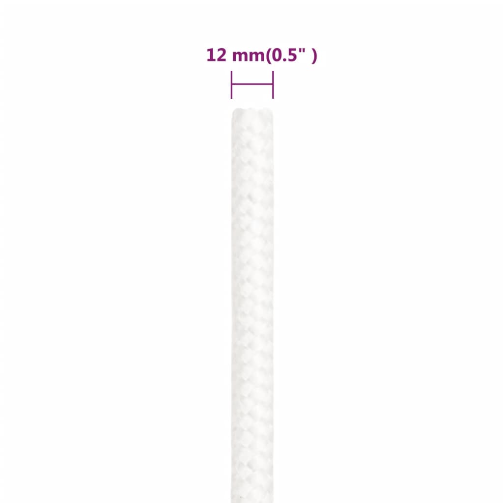 vidaXL Linka żeglarska, biała jednolita, 12 mm, 25 m, polipropylen