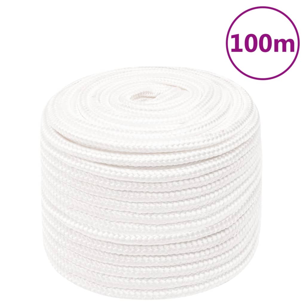 vidaXL Linka żeglarska, biała jednolita, 12 mm, 100 m, polipropylen