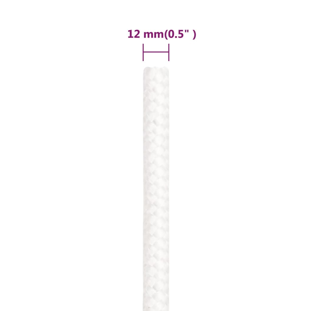 vidaXL Linka żeglarska, biała jednolita, 12 mm, 100 m, polipropylen