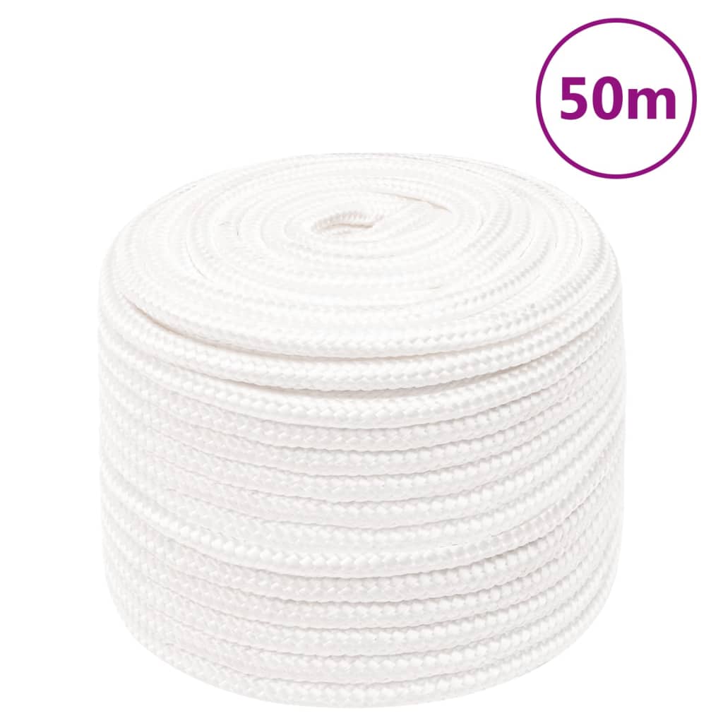 vidaXL Linka żeglarska, biała jednolita, 14 mm, 50 m, polipropylen