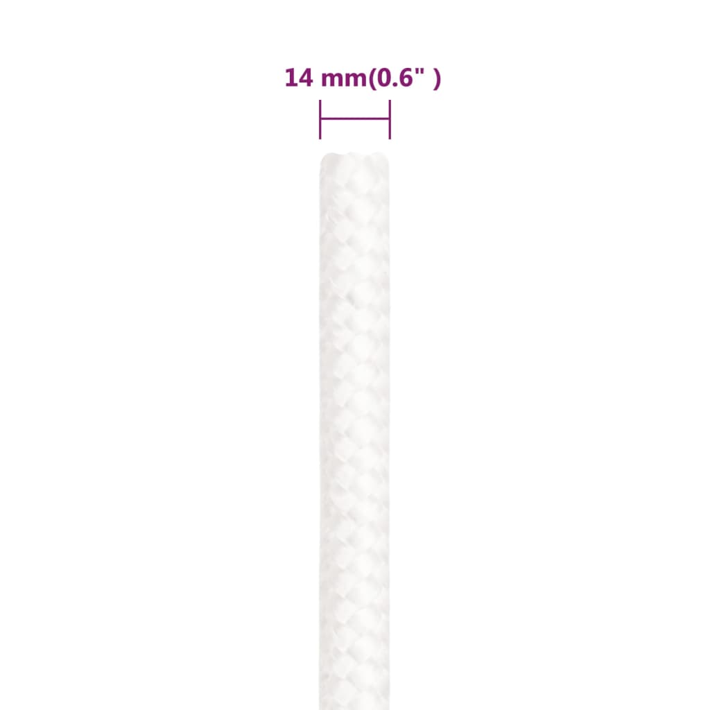 vidaXL Linka żeglarska, biała jednolita, 14 mm, 50 m, polipropylen