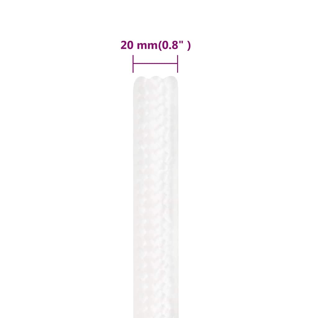 vidaXL Linka żeglarska, biała jednolita, 20 mm, 25 m, polipropylen