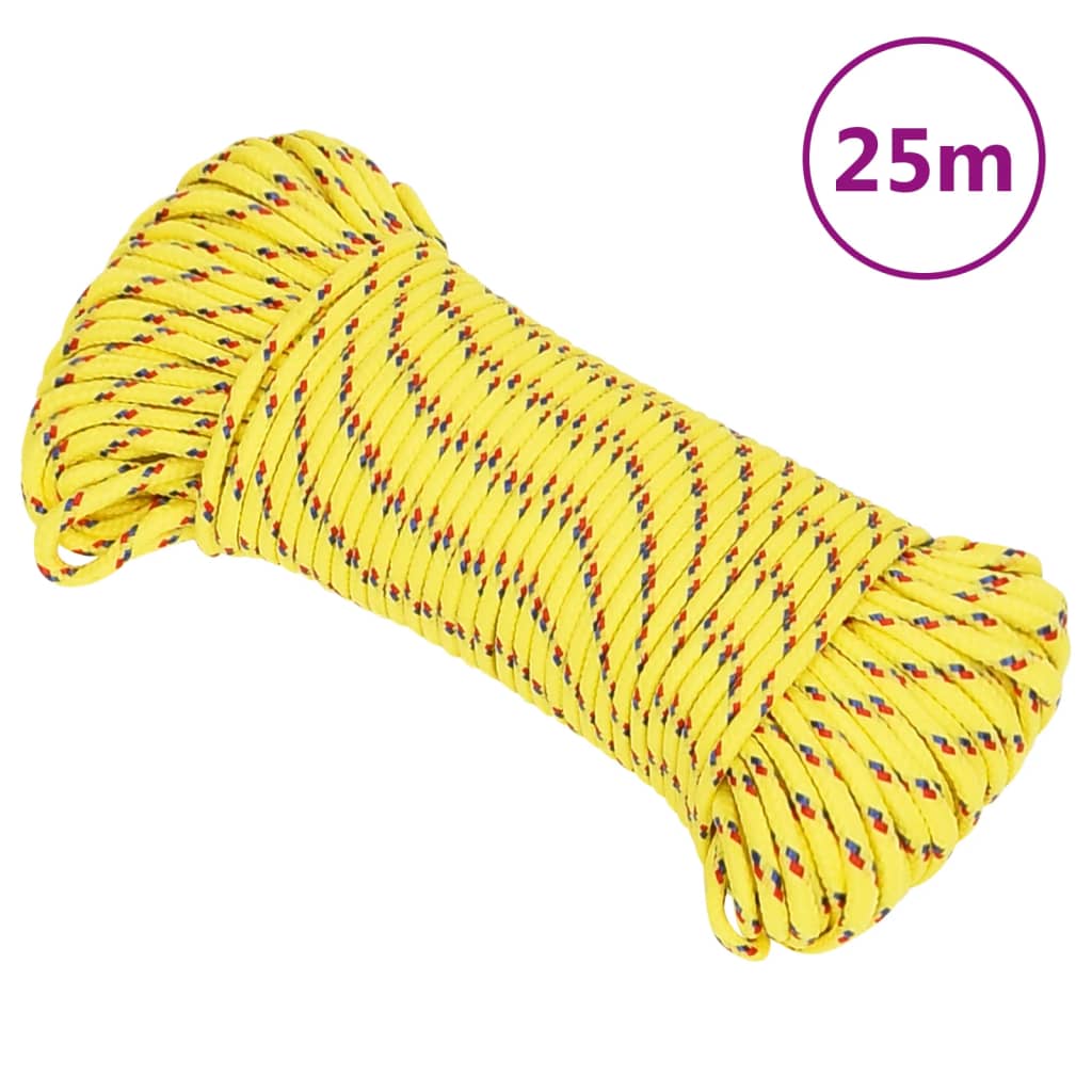 vidaXL Linka żeglarska, żółta, 5 mm, 25 m, polipropylen