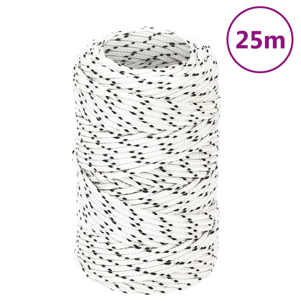 vidaXL Pleciona linka żeglarska, biała, 2 mm x 25 m, poliester