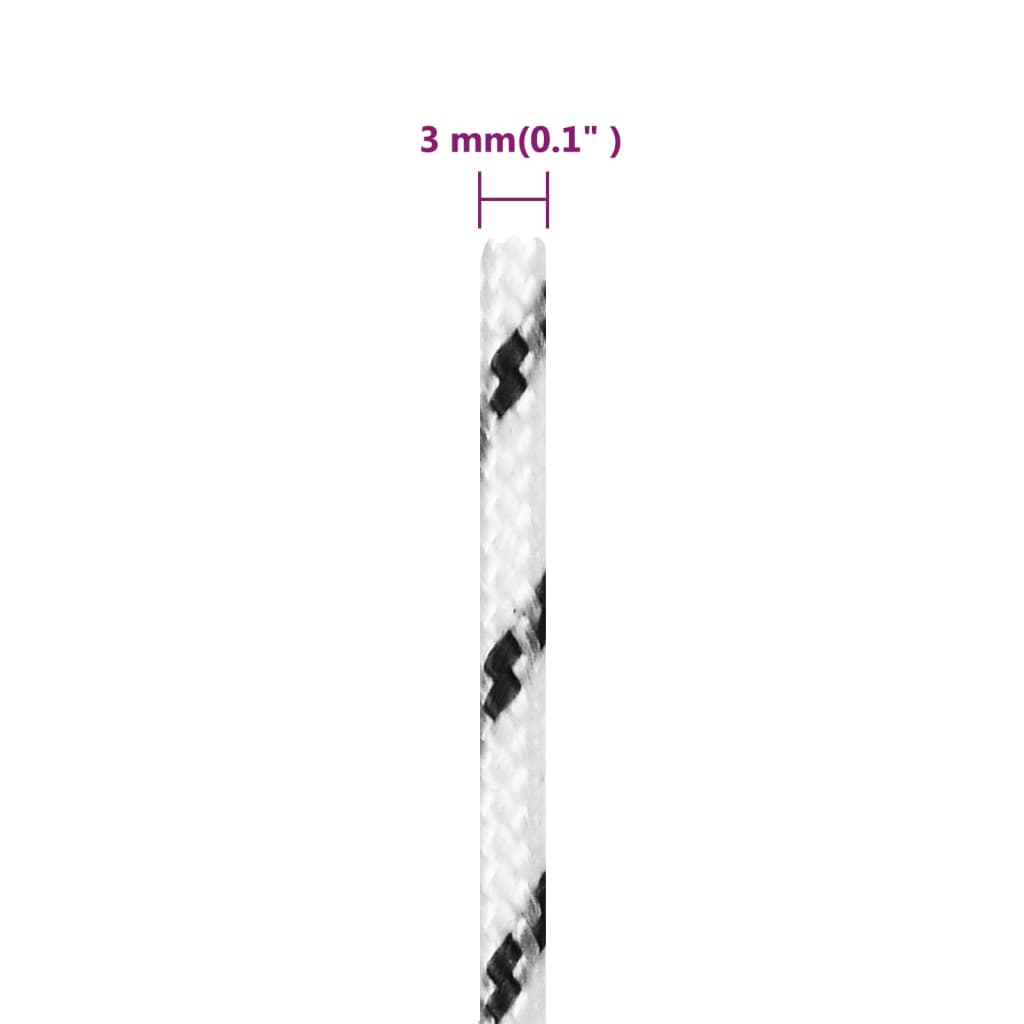 vidaXL Pleciona linka żeglarska, biała, 3 mm x 100 m, poliester