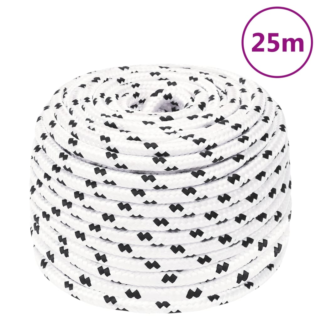 vidaXL Pleciona linka żeglarska, biała, 8 mm x 25 m, poliester