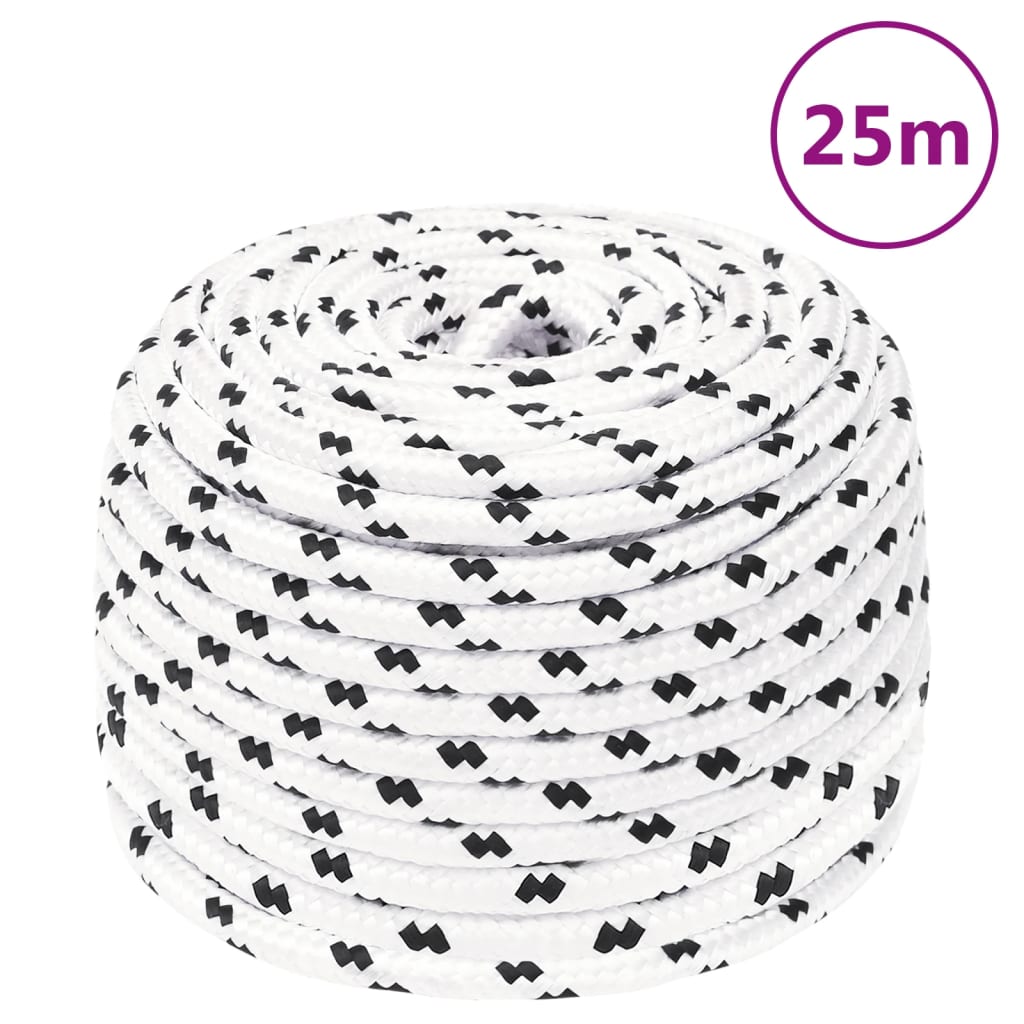 vidaXL Pleciona linka żeglarska, biała, 10mm x 25 m, poliester