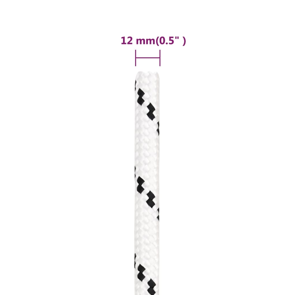 vidaXL Pleciona linka żeglarska, biała, 12 mm x 100 m, poliester