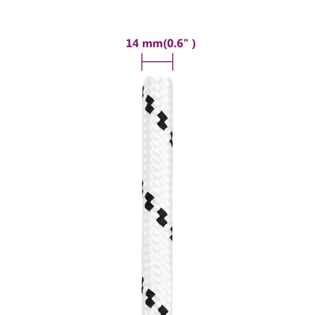 vidaXL Pleciona linka żeglarska, biała, 14mm x 25 m, poliester