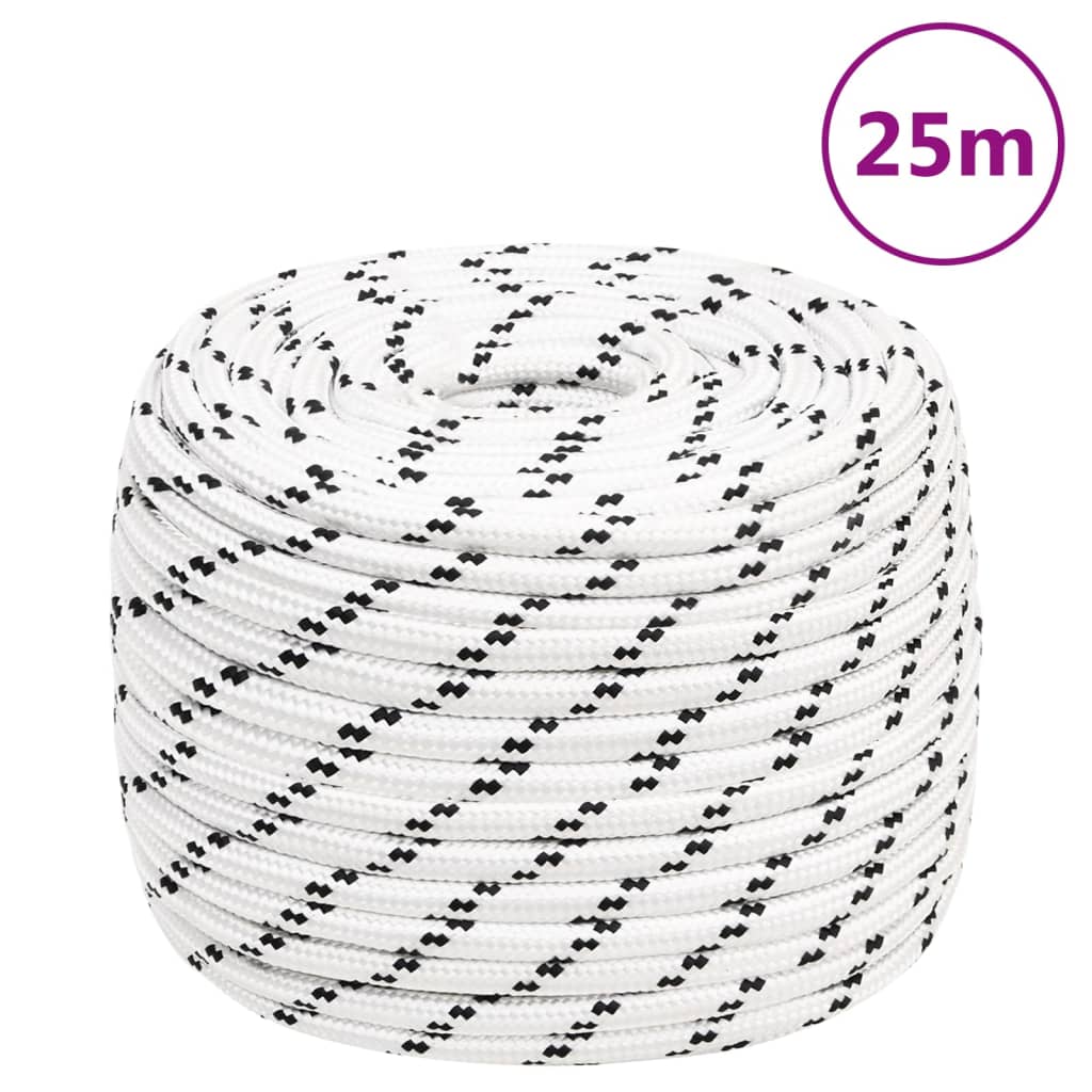 vidaXL Pleciona linka żeglarska, biała, 14mm x 25 m, poliester