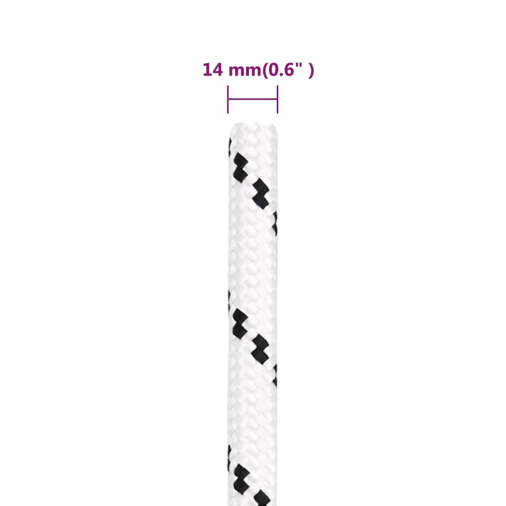 vidaXL Pleciona linka żeglarska, biała, 14 mm x 250 m, poliester