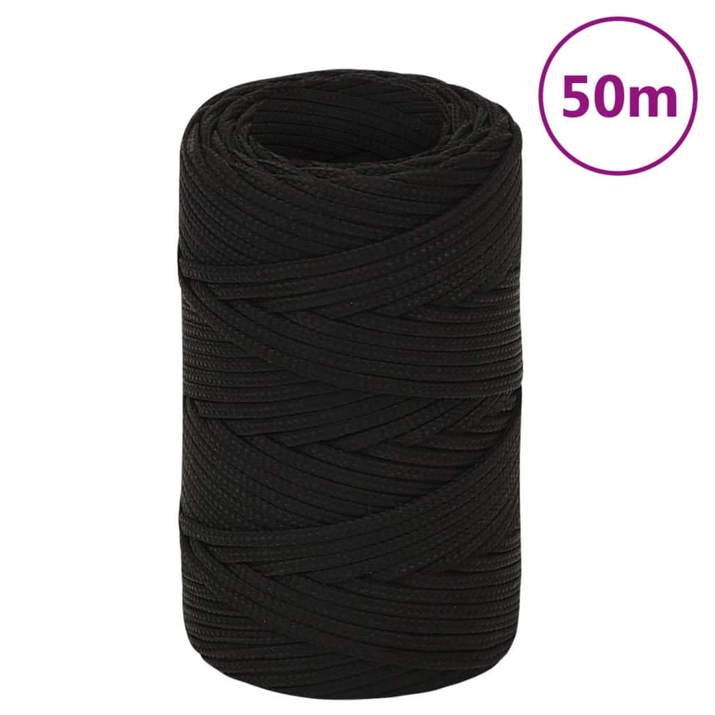 vidaXL Lina robocza, czarna, 2 mm, 50 m, poliester