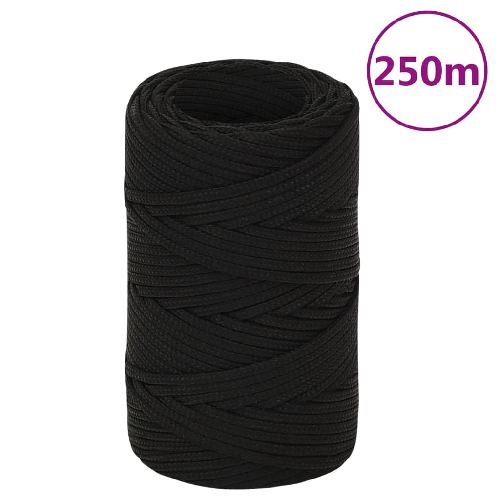vidaXL Linka robocza, czarna, 2 mm, 250 m, poliester