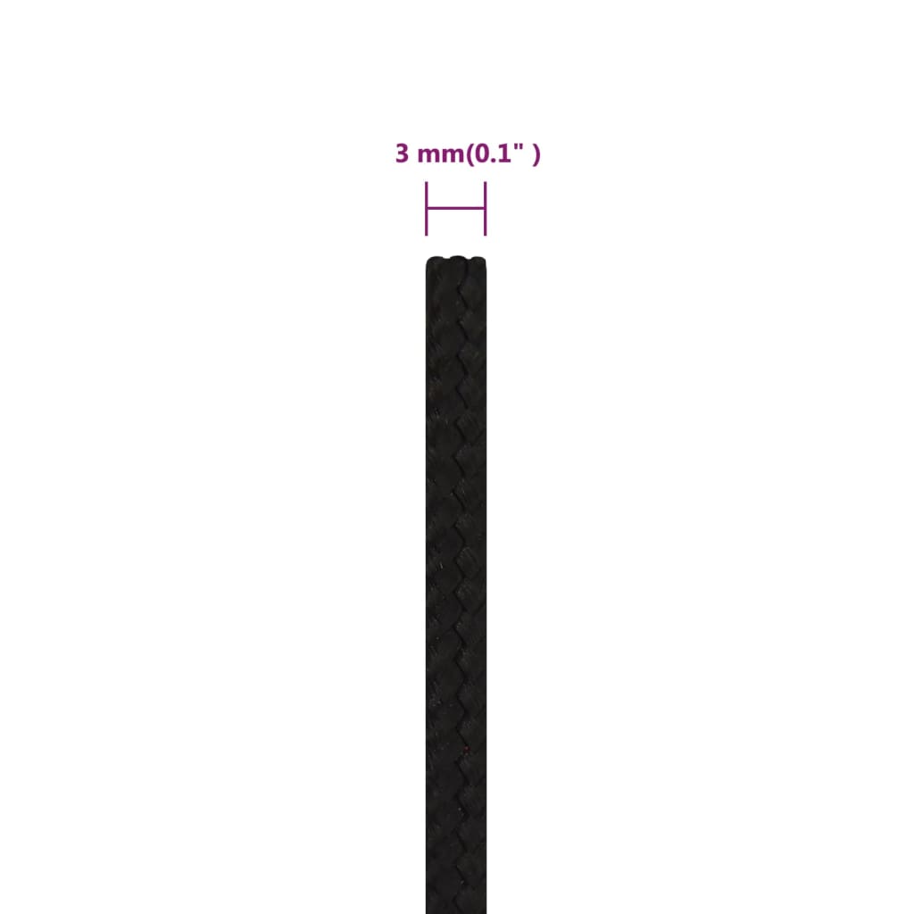 vidaXL Linka robocza, czarna, 3 mm, 250 m, poliester