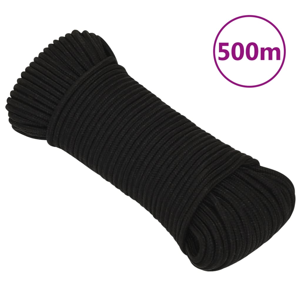 vidaXL Linka robocza, czarna, 3 mm, 500 m, poliester