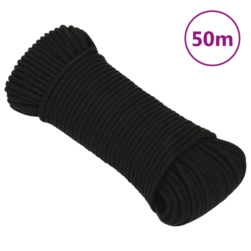 vidaXL Lina robocza, czarna, 4 mm, 50 m, poliester