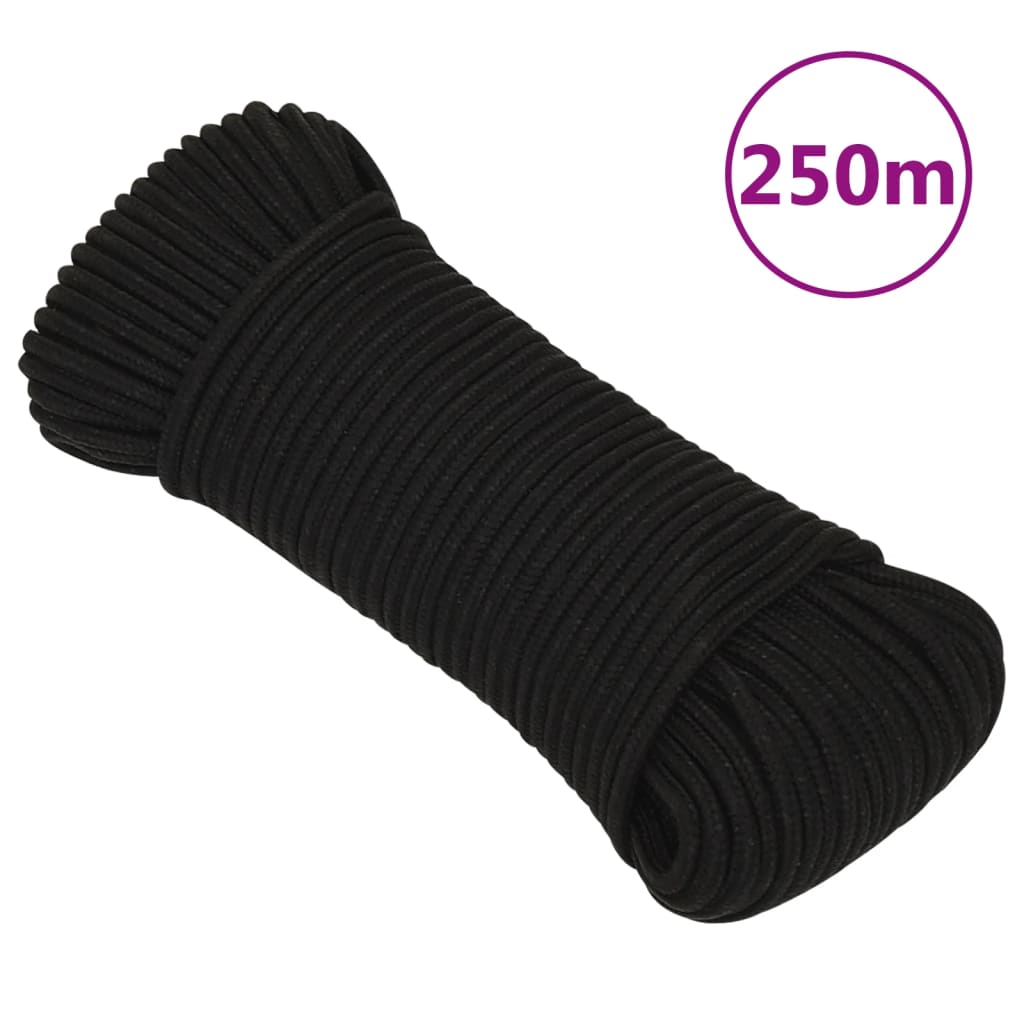 vidaXL Linka robocza, czarna, 4 mm, 250 m, poliester