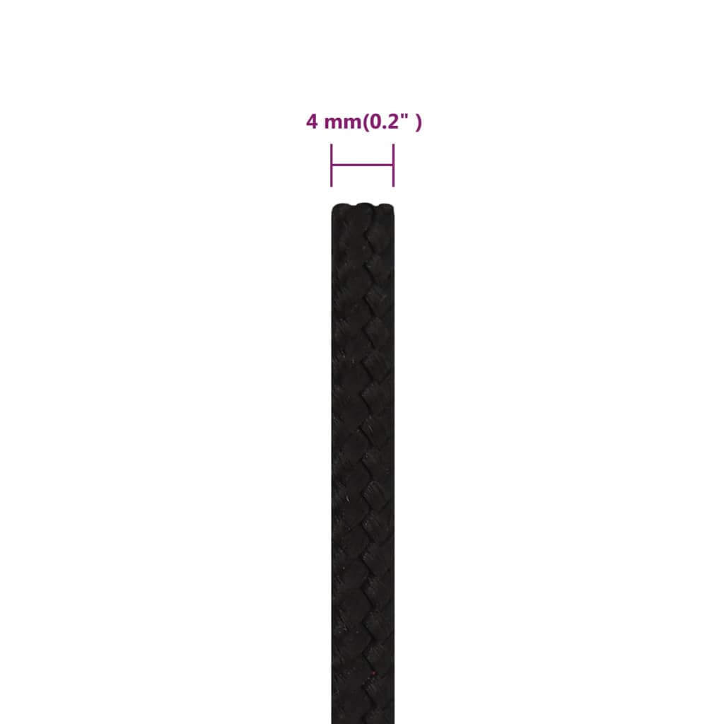vidaXL Linka robocza, czarna, 4 mm, 250 m, poliester