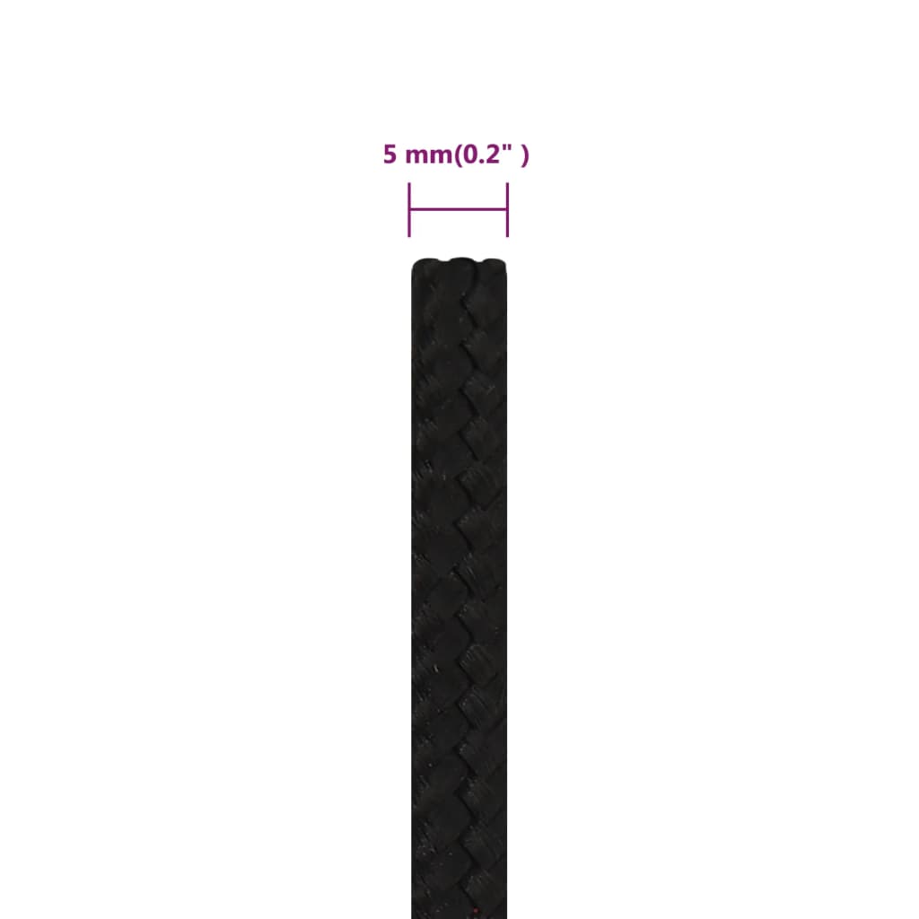 vidaXL Linka robocza, czarna, 5 mm, 25 m, poliester