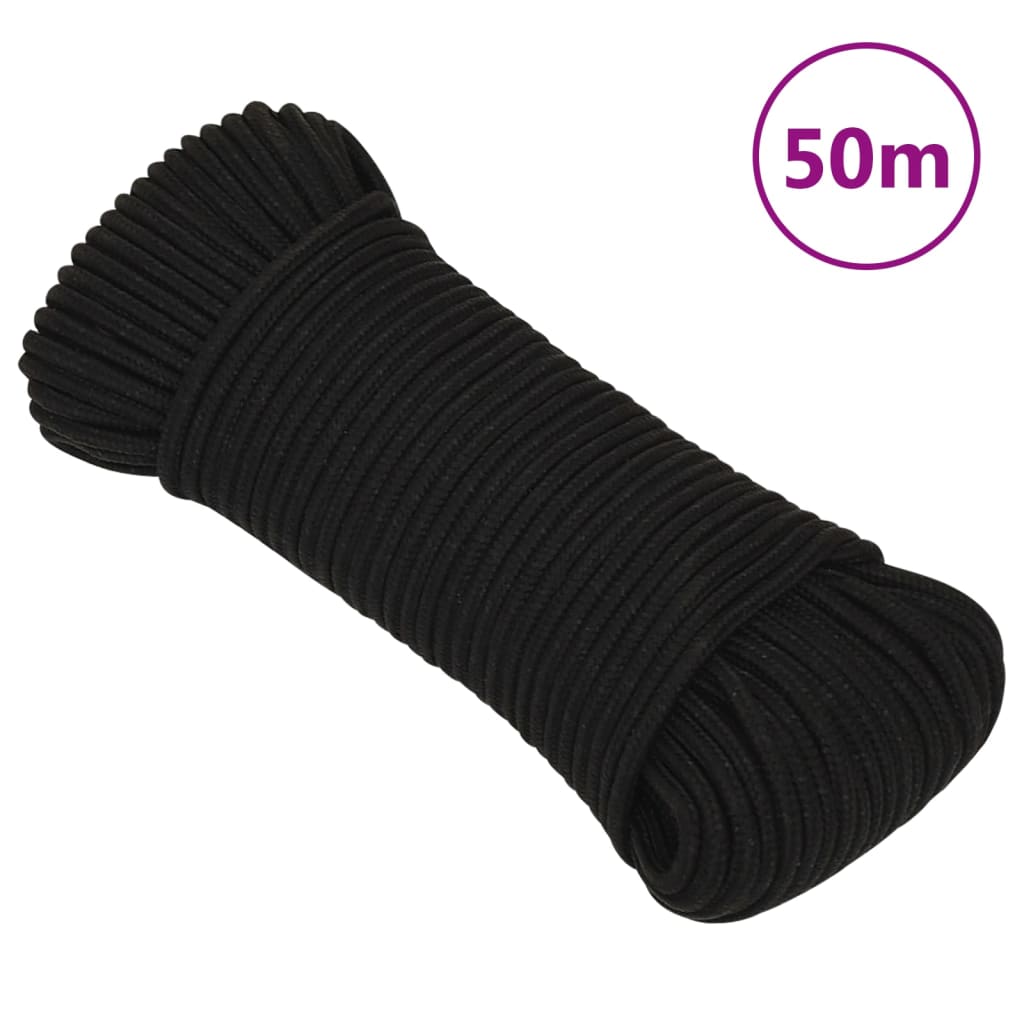 vidaXL Linka robocza, czarna, 5 mm, 50 m, poliester