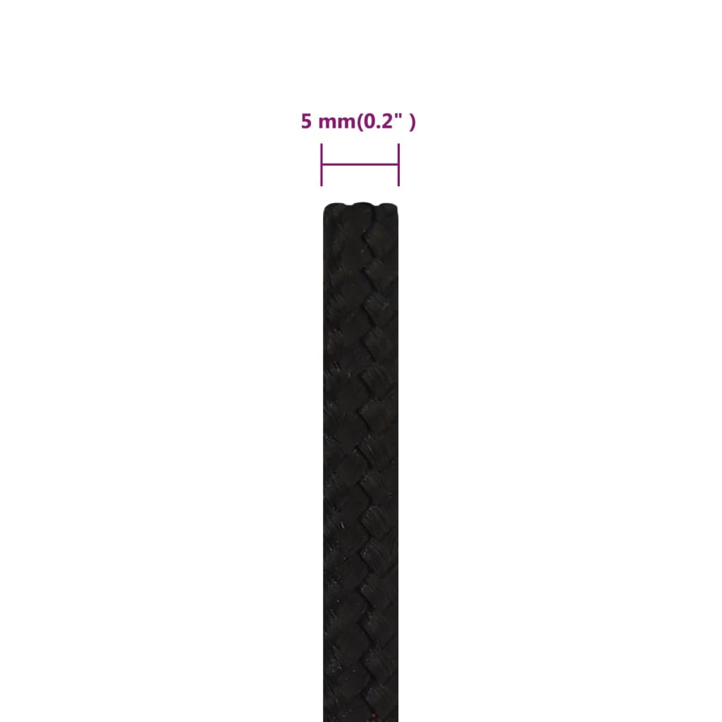 vidaXL Linka robocza, czarna, 5 mm, 50 m, poliester