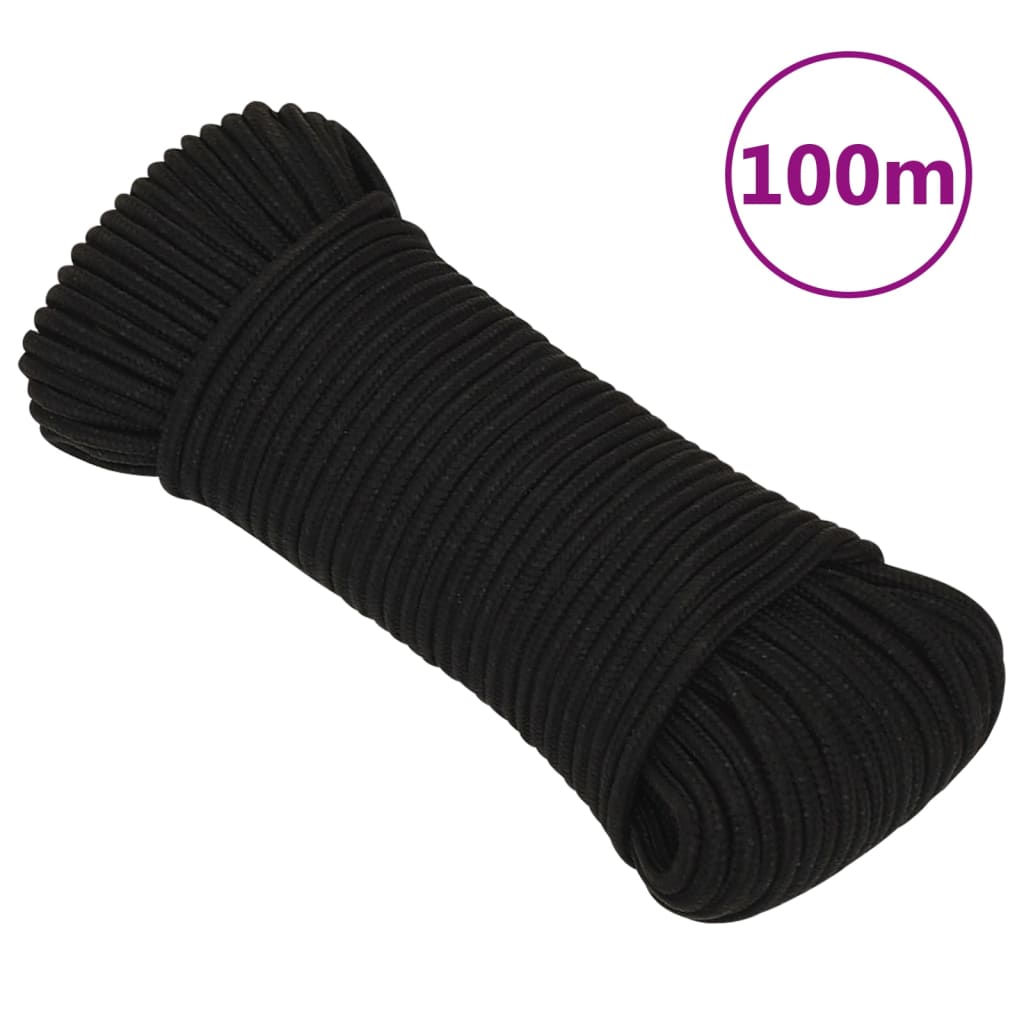 vidaXL Linka robocza, czarna, 5 mm, 100 m, poliester