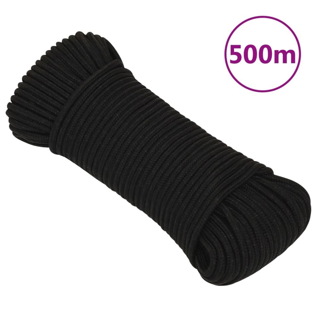 vidaXL Linka robocza, czarna, 5 mm, 500 m, poliester