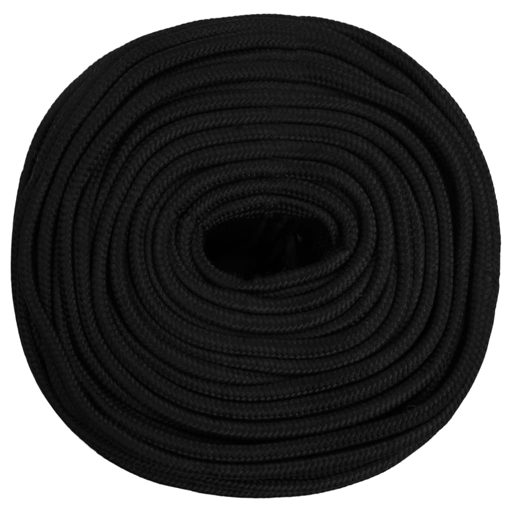 vidaXL Linka robocza, czarna, 6 mm, 25 m, poliester