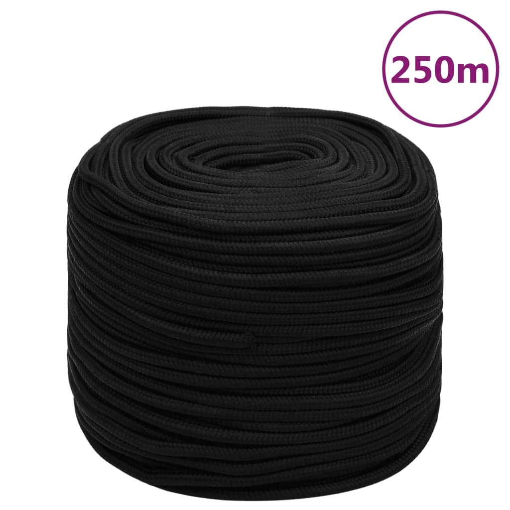vidaXL Linka robocza, czarna, 6 mm, 250 m, poliester