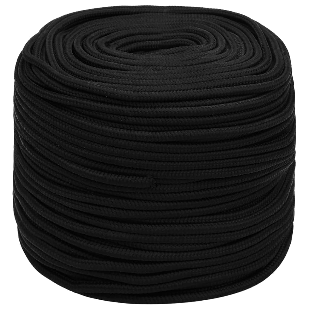 vidaXL Linka robocza, czarna, 6 mm, 250 m, poliester