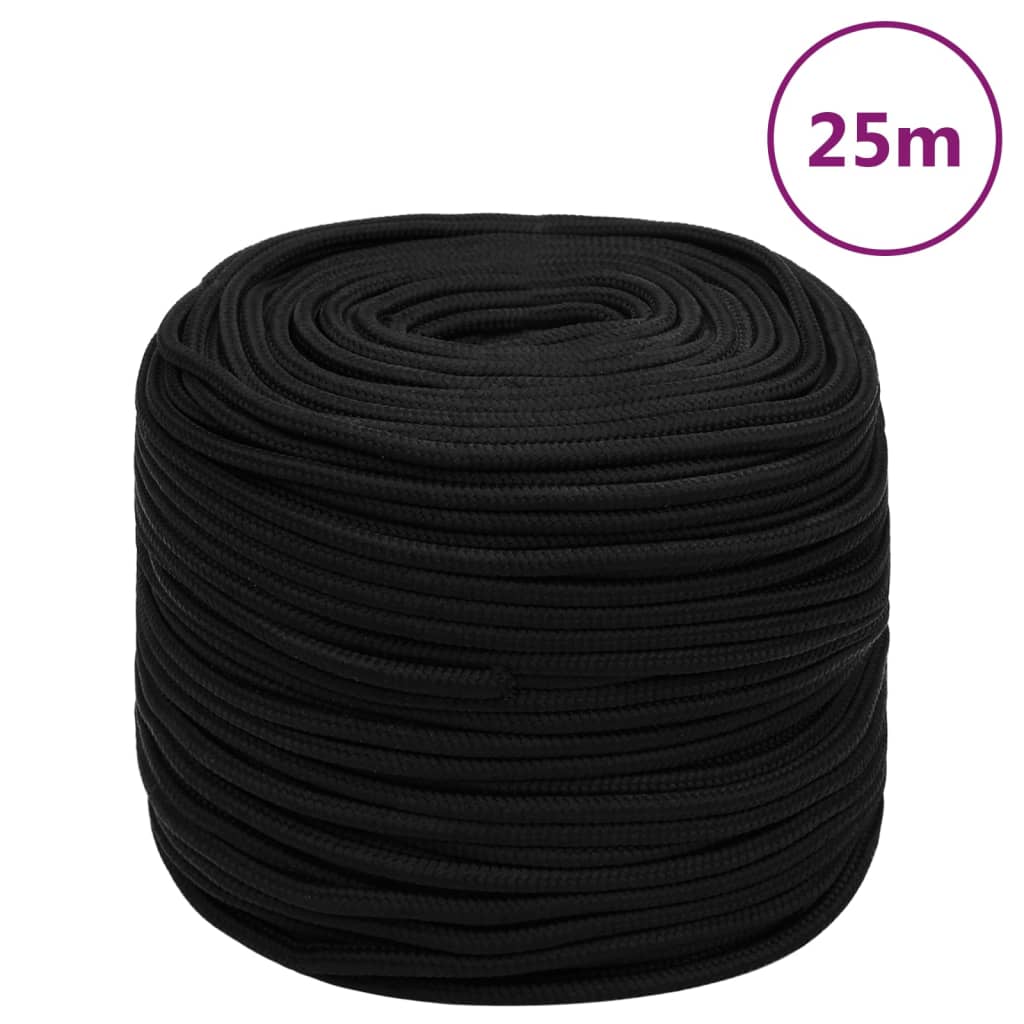 vidaXL Linka robocza, czarna, 10 mm, 25 m, poliester