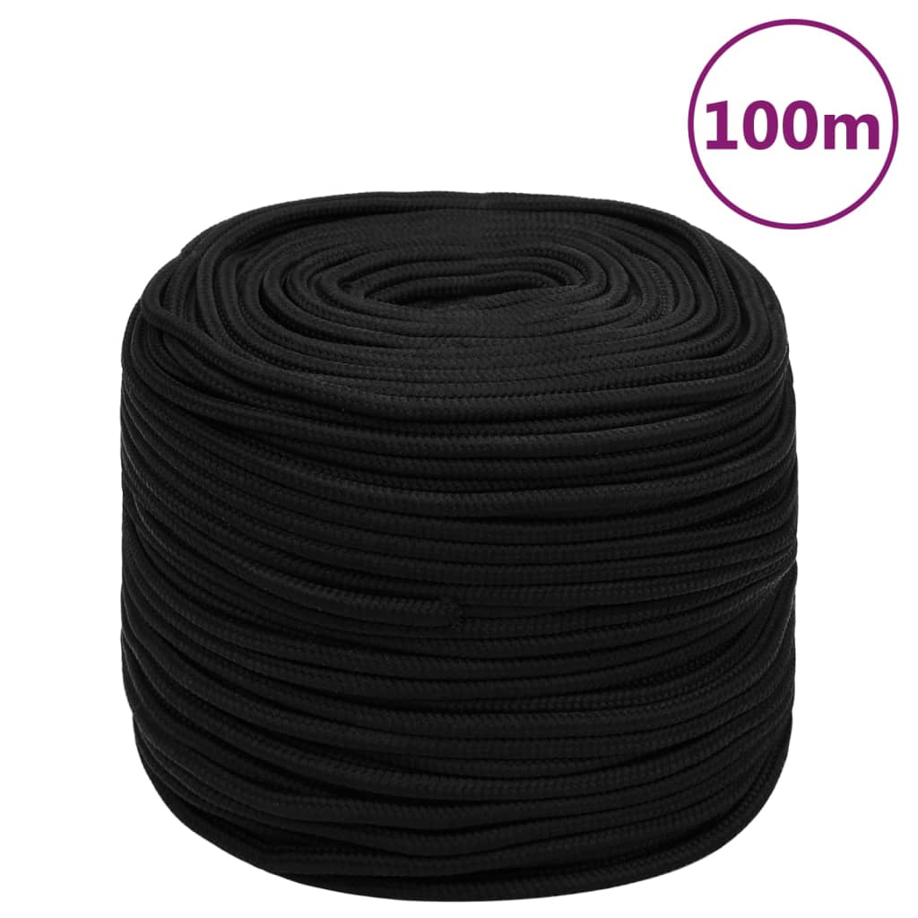 vidaXL LinKa robocza, czarna, 10 mm, 100 m, poliester