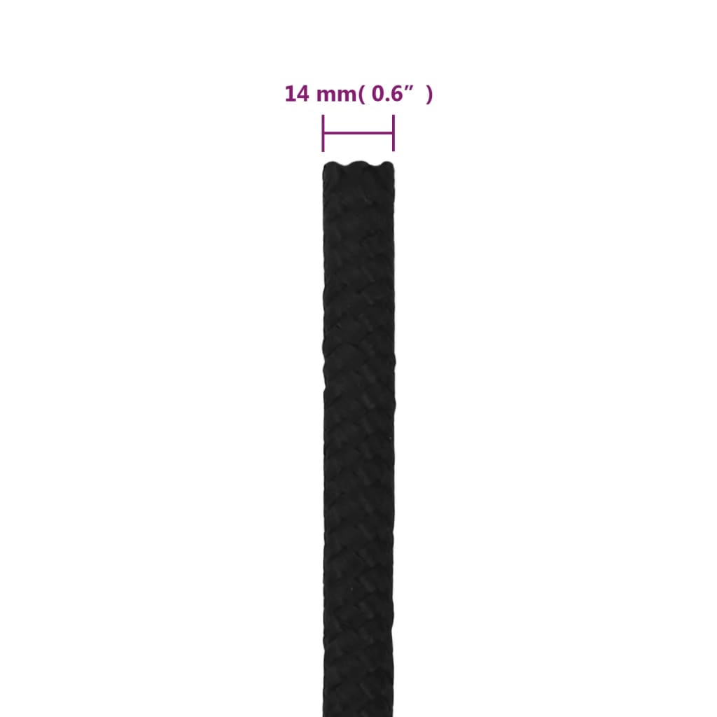 vidaXL Linka robocza, czarna, 14 mm, 25 m, poliester