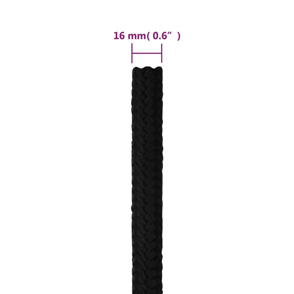 vidaXL Linka robocza, czarna, 16 mm, 25 m, poliester
