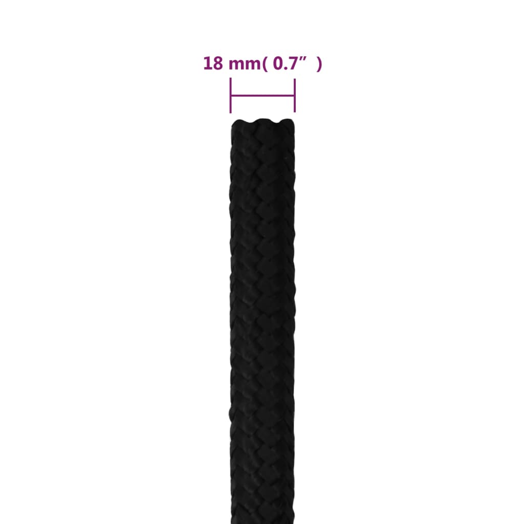 vidaXL Linka robocza, czarna, 18 mm, 25 m, poliester