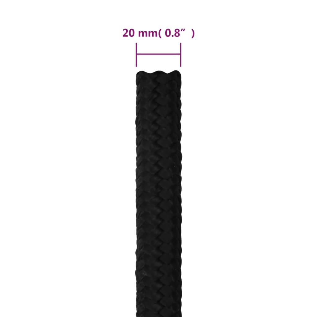 vidaXL Linka robocza, czarna, 20 mm, 25 m, poliester