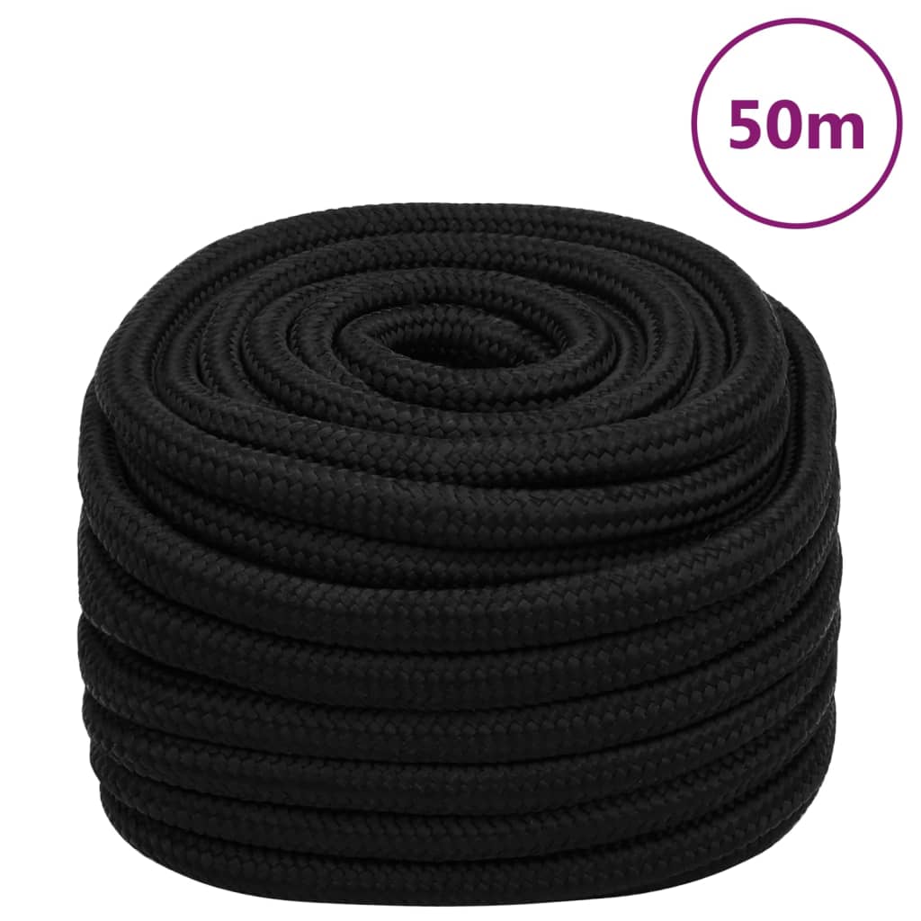 vidaXL Linka robocza, czarna, 20 mm, 50 m, poliester