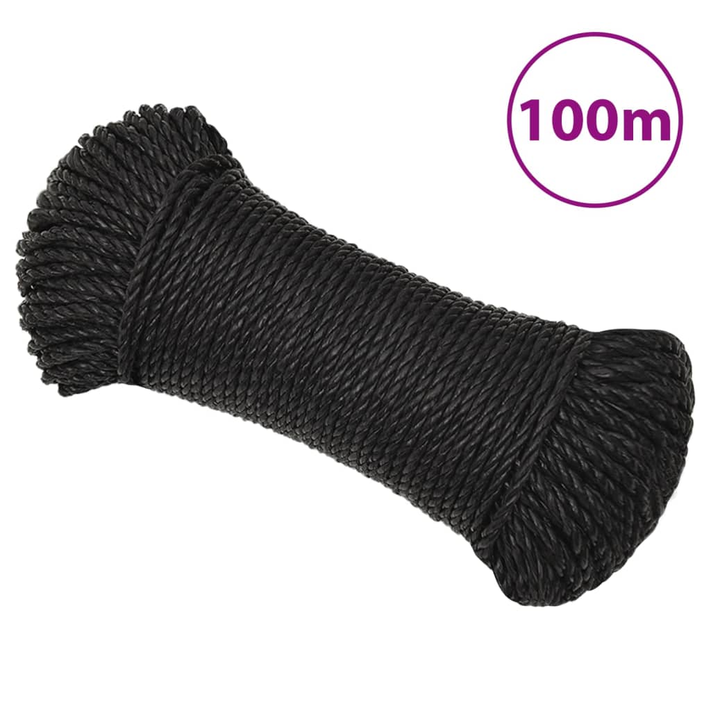 vidaXL Linka robocza, czarna, 3 mm, 100 m, polipropylen