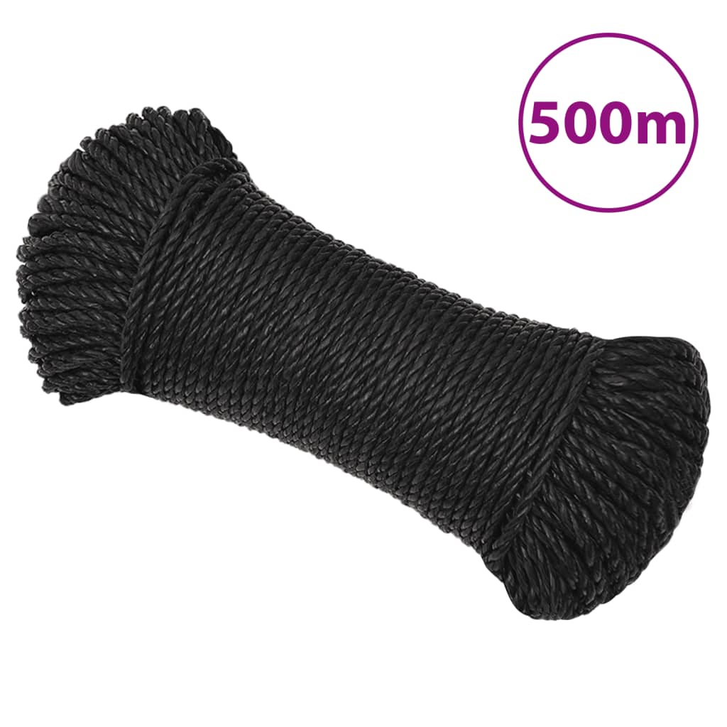 vidaXL Linka robocza, czarna, 6 mm, 500 m, polipropylen