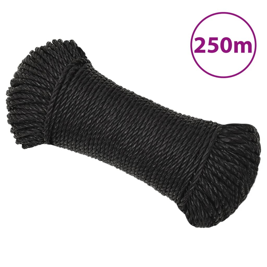 vidaXL Linka robocza, czarna, 8 mm, 250 m, polipropylen
