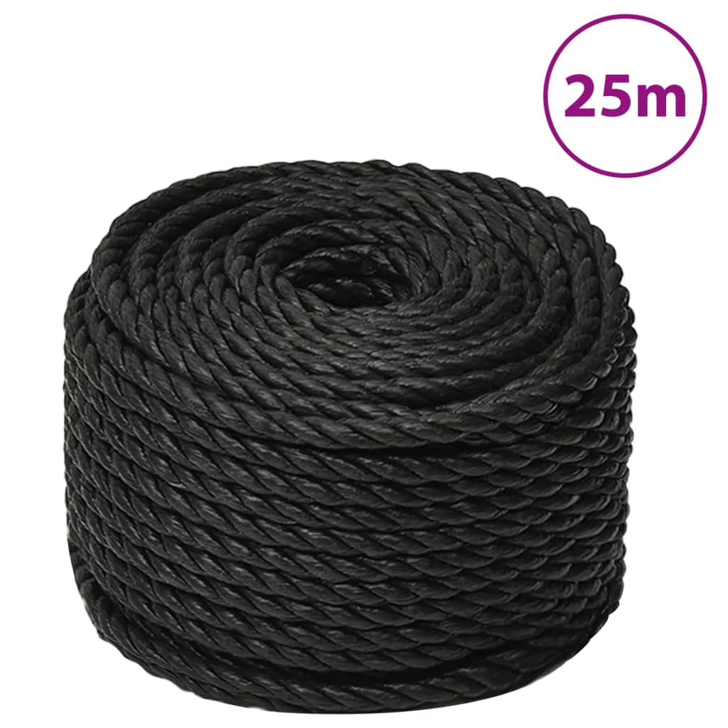 vidaXL Linka robocza, czarna, 12 mm, 25 m, polipropylen