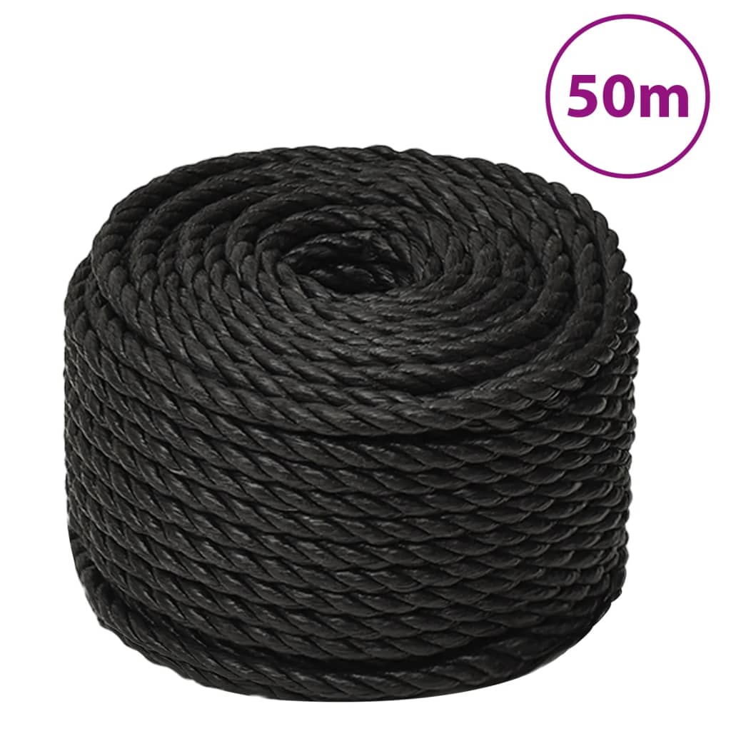 vidaXL Linka robocza, czarna, 14 mm, 50 m, polipropylen