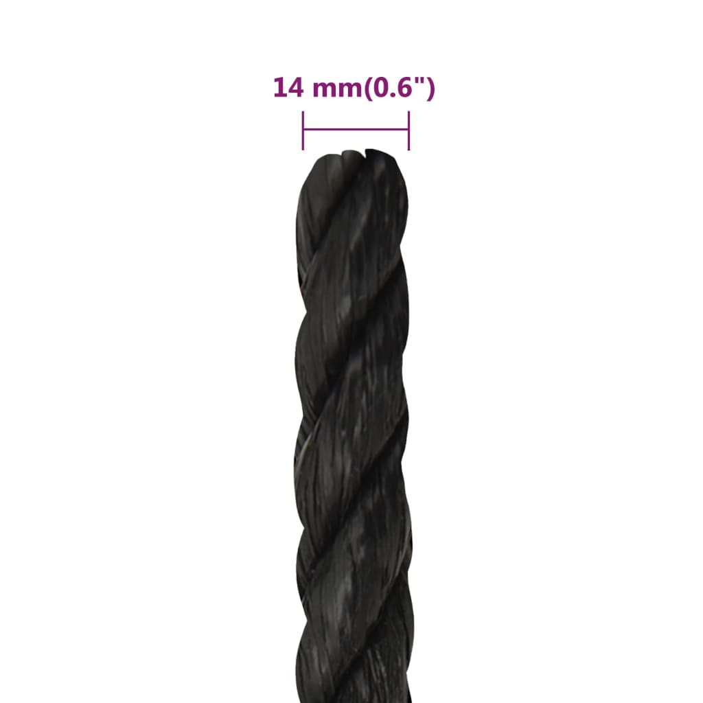 vidaXL Linka robocza, czarna, 14 mm, 50 m, polipropylen