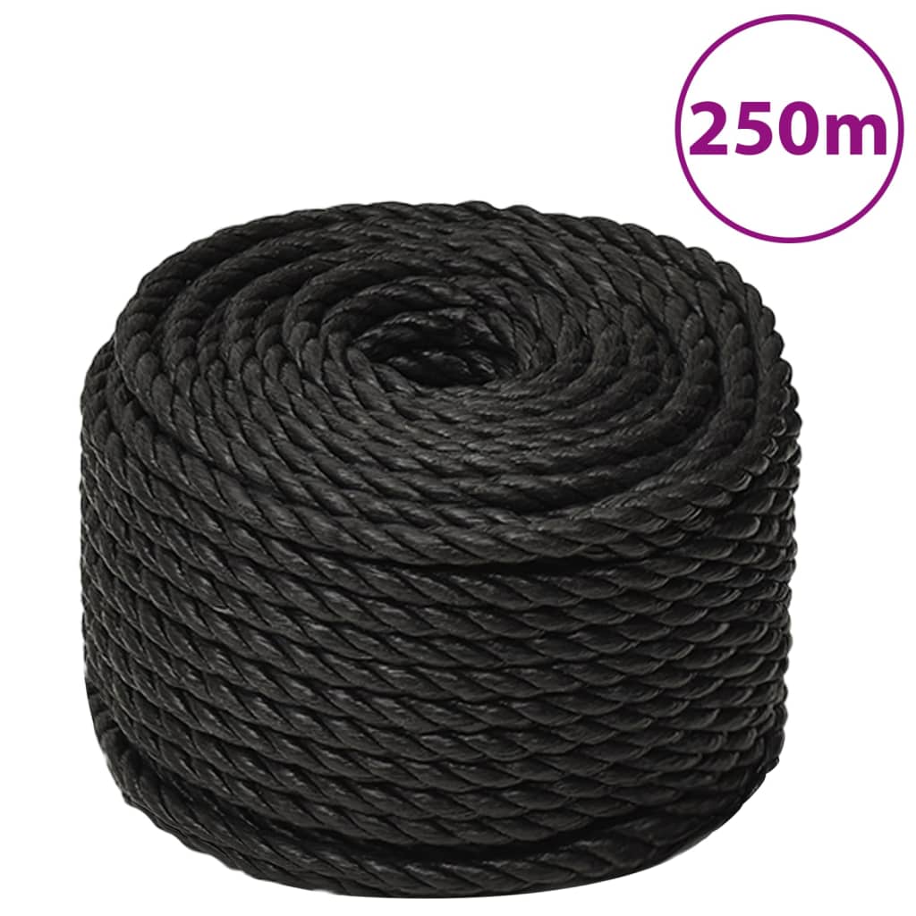 vidaXL Linka robocza, czarna, 16 mm, 250 m, polipropylen