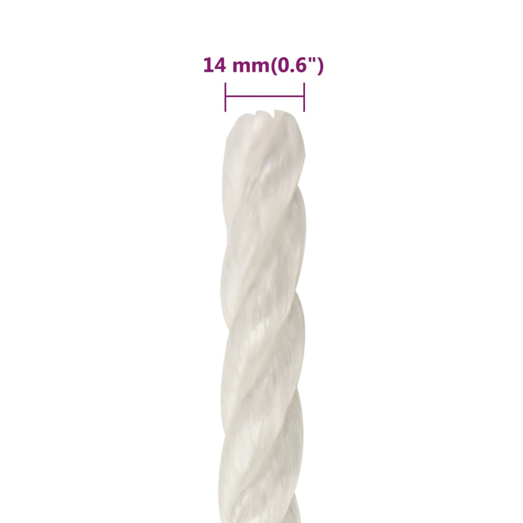 vidaXL Linka robocza, biała, 14 mm, 250 m, polipropylen