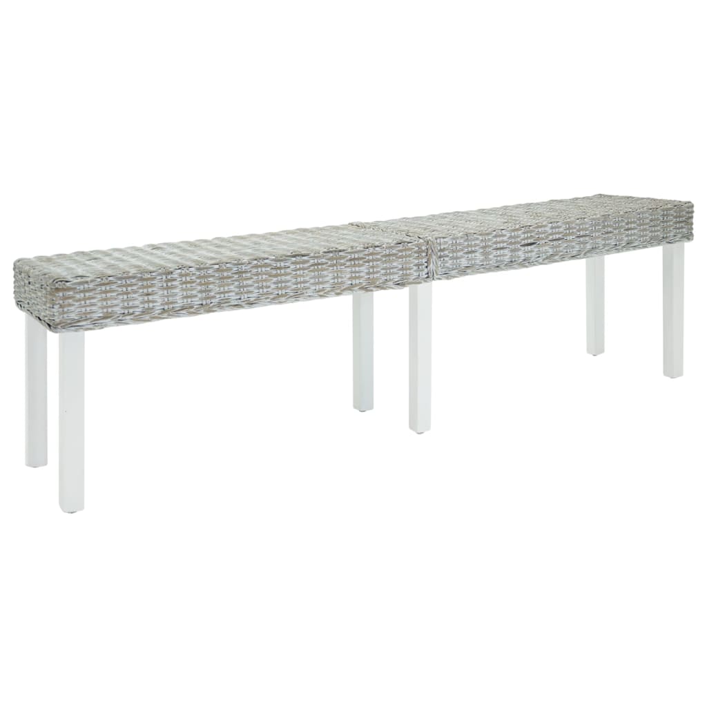 vidaXL Ławka biała, 160x35x45 cm, naturalny rattan kubu i drewno mahoniowe