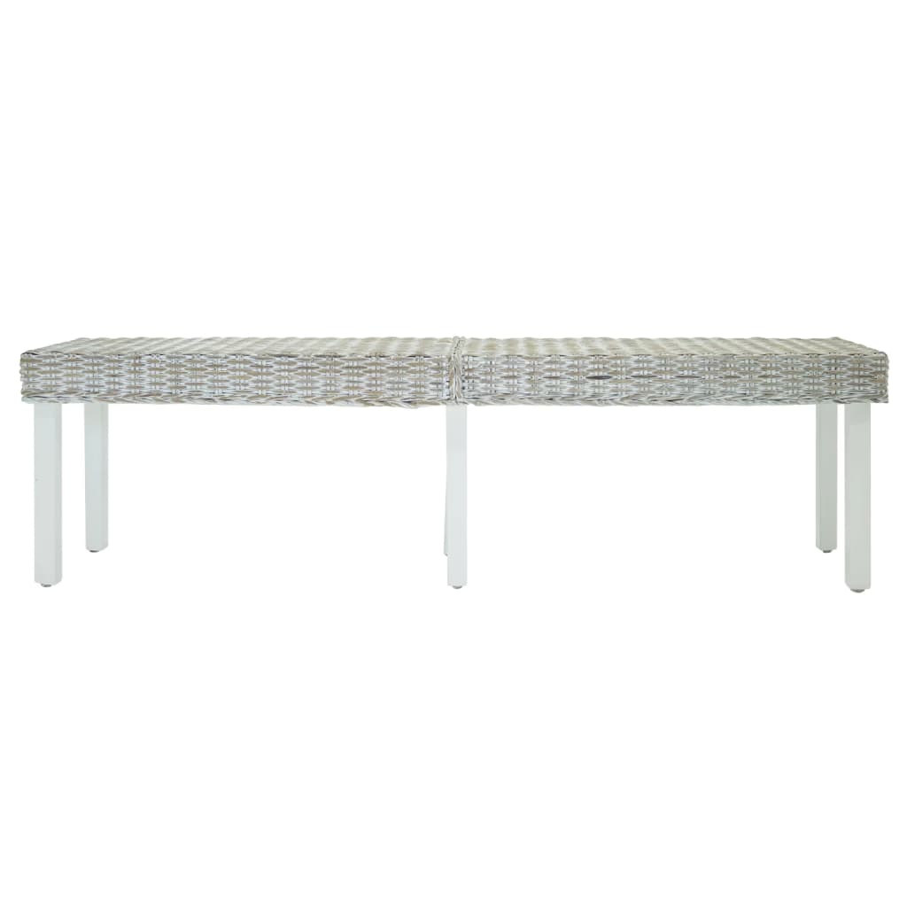 vidaXL Ławka biała, 160x35x45 cm, naturalny rattan kubu i drewno mahoniowe
