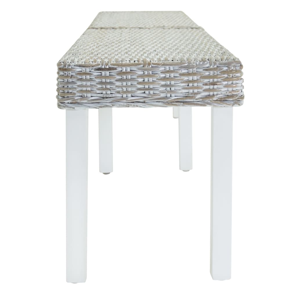 vidaXL Ławka biała, 160x35x45 cm, naturalny rattan kubu i drewno mahoniowe