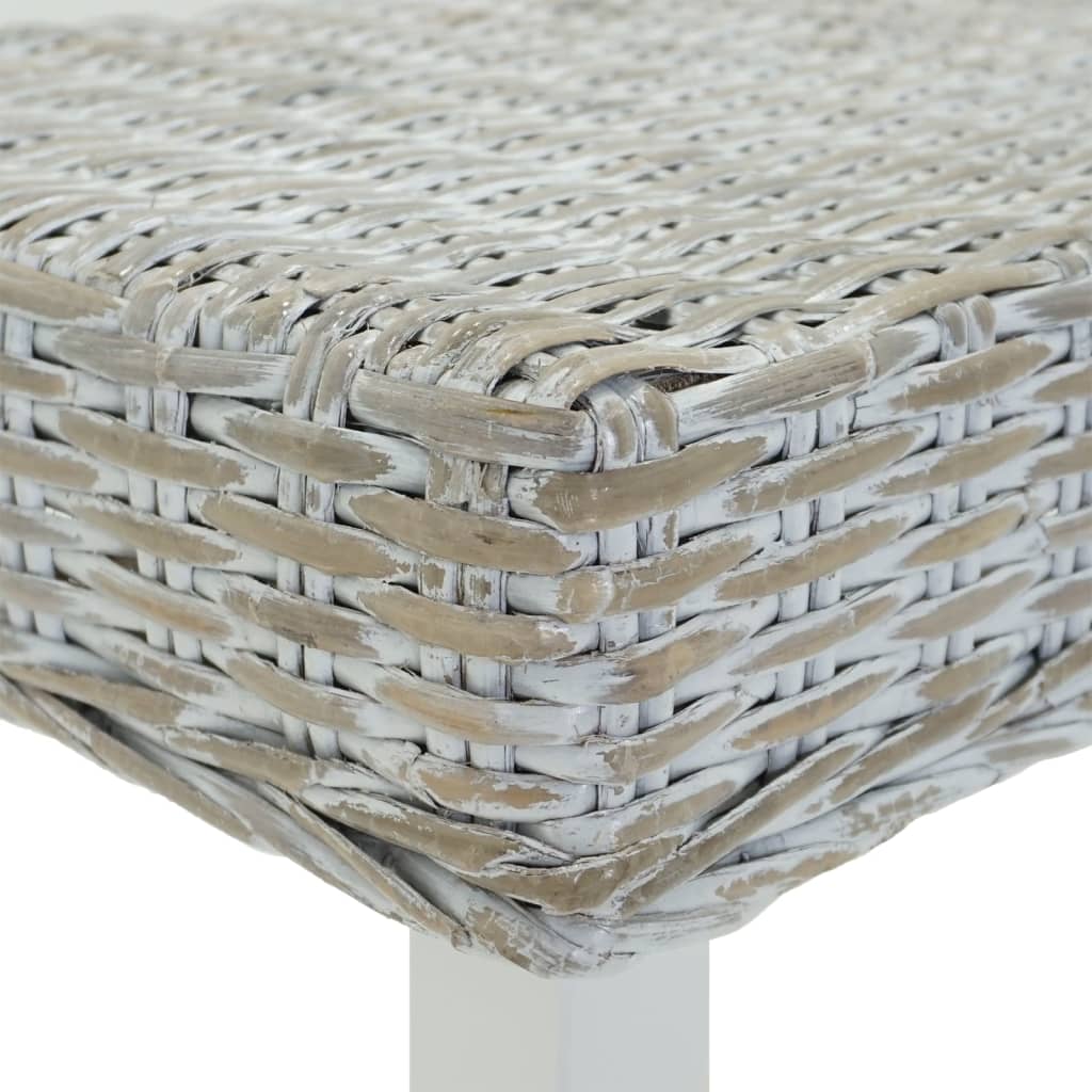 vidaXL Ławka biała, 160x35x45 cm, naturalny rattan kubu i drewno mahoniowe