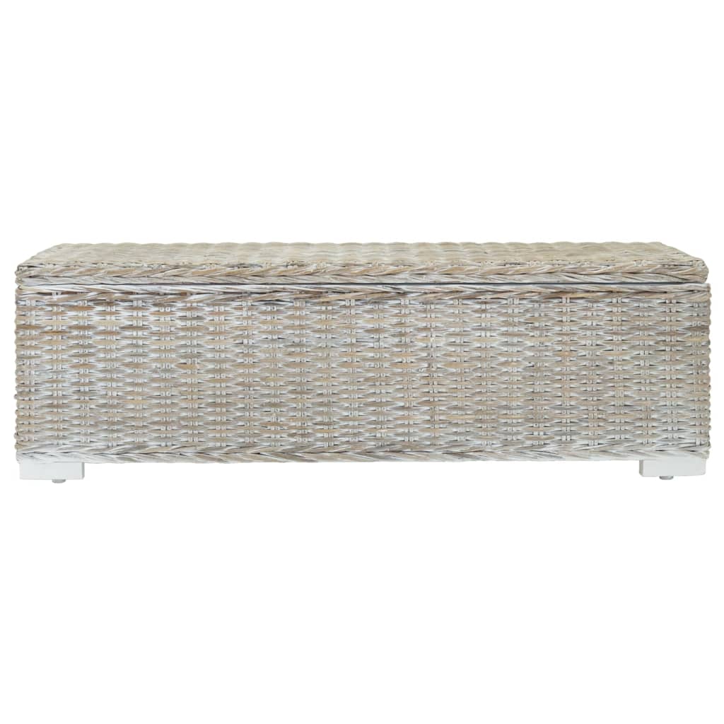 vidaXL Skrzynia, biała, 110 cm, naturalny rattan kubu i drewno mahoniowe